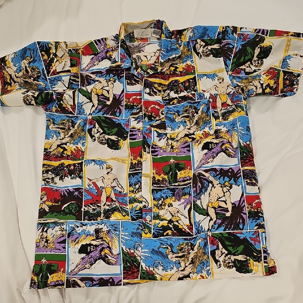 VINTAGE Repage Tarzan Shirt Men Medium Retro Comic 80s Like New Short Sleeve